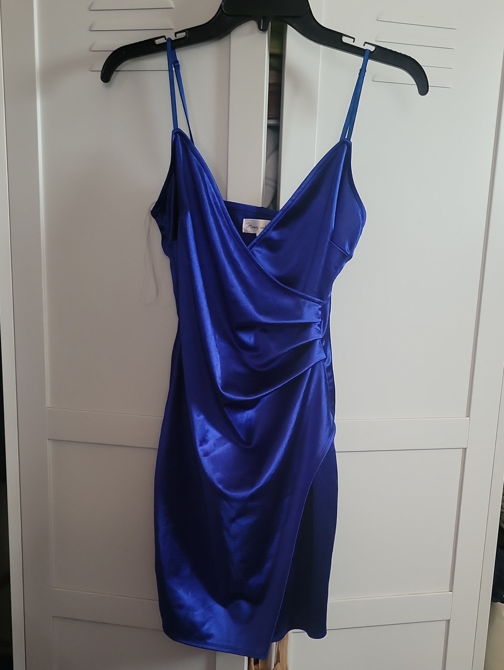 Honey and Rosie Cobalt Blue Satin Draped Mini Dress
